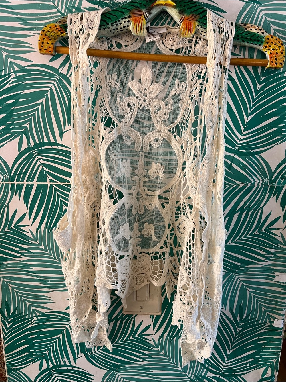 Vintage 90’s Jody California Crochet Lace Vest Cream Layering Cardigan s/m